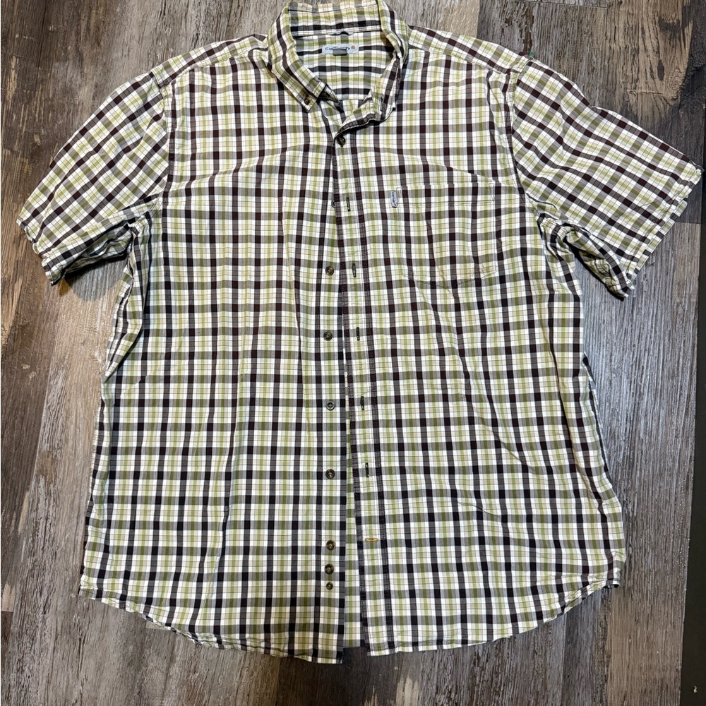 Carhartt Men's Plaid Button Down Shirt - Green and Brown